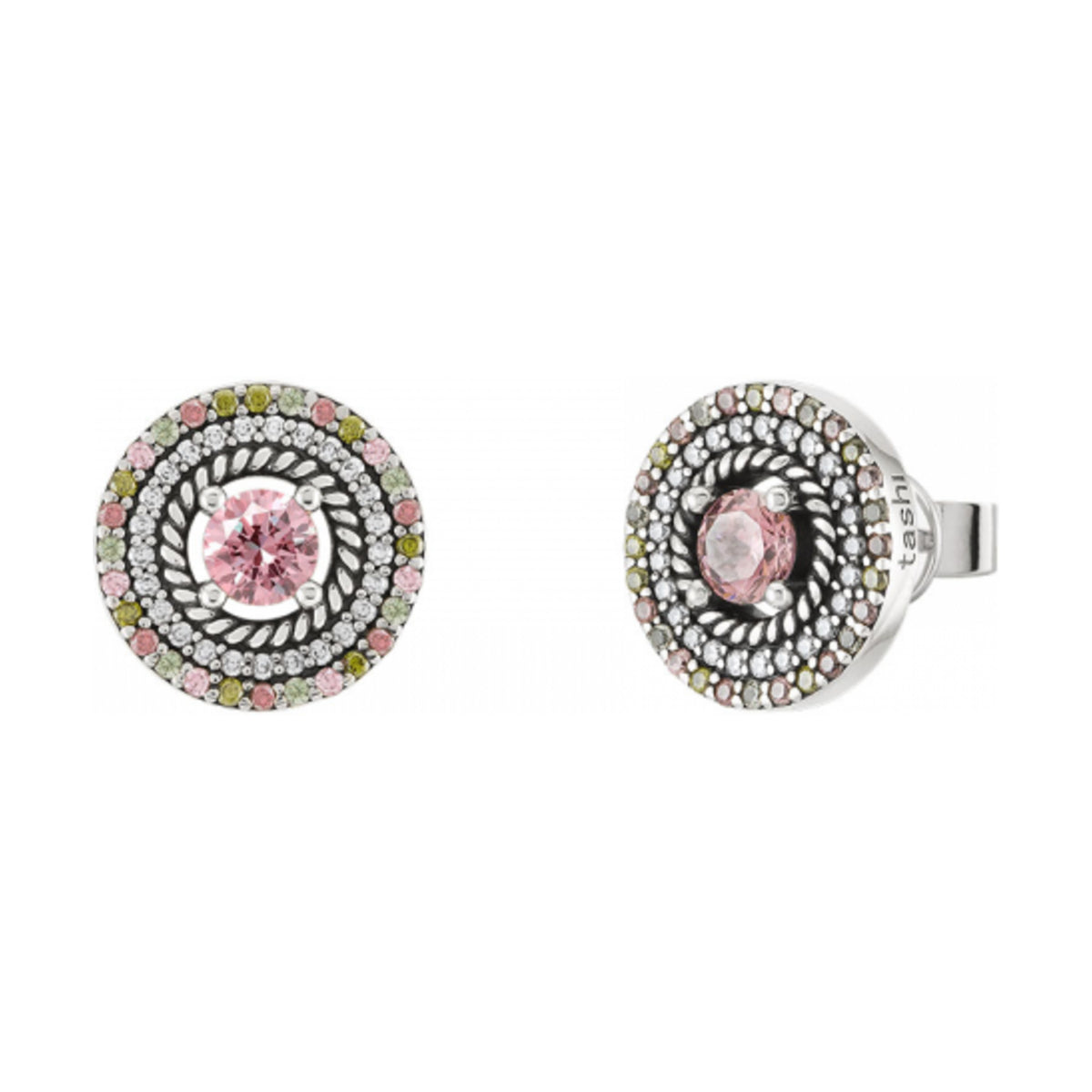 Brincos Tashi Hawaii Verde & Rosa — prata 925; zircónias