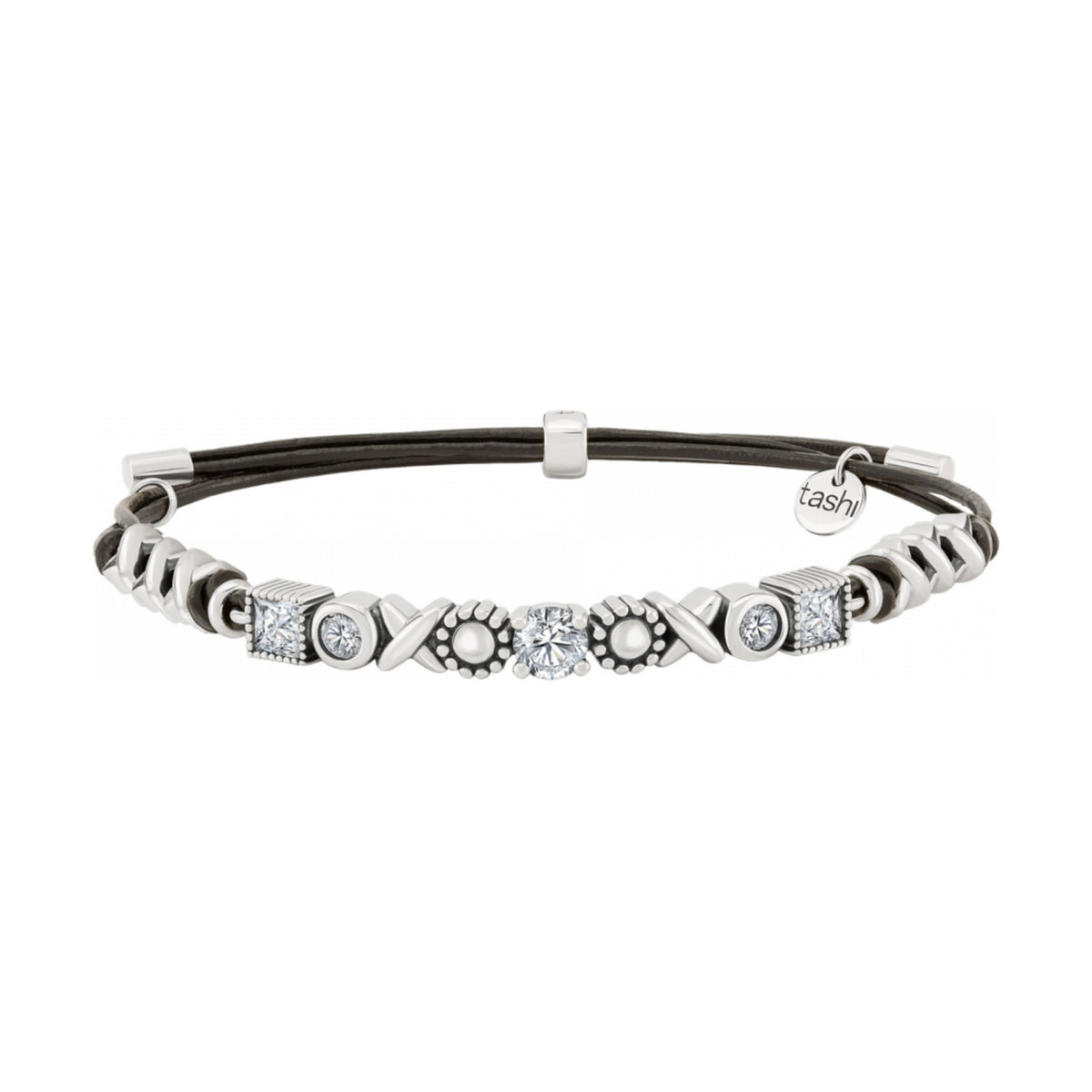 Pulseira Tashi Hawaii Branco — prata 925; couro; zircónias