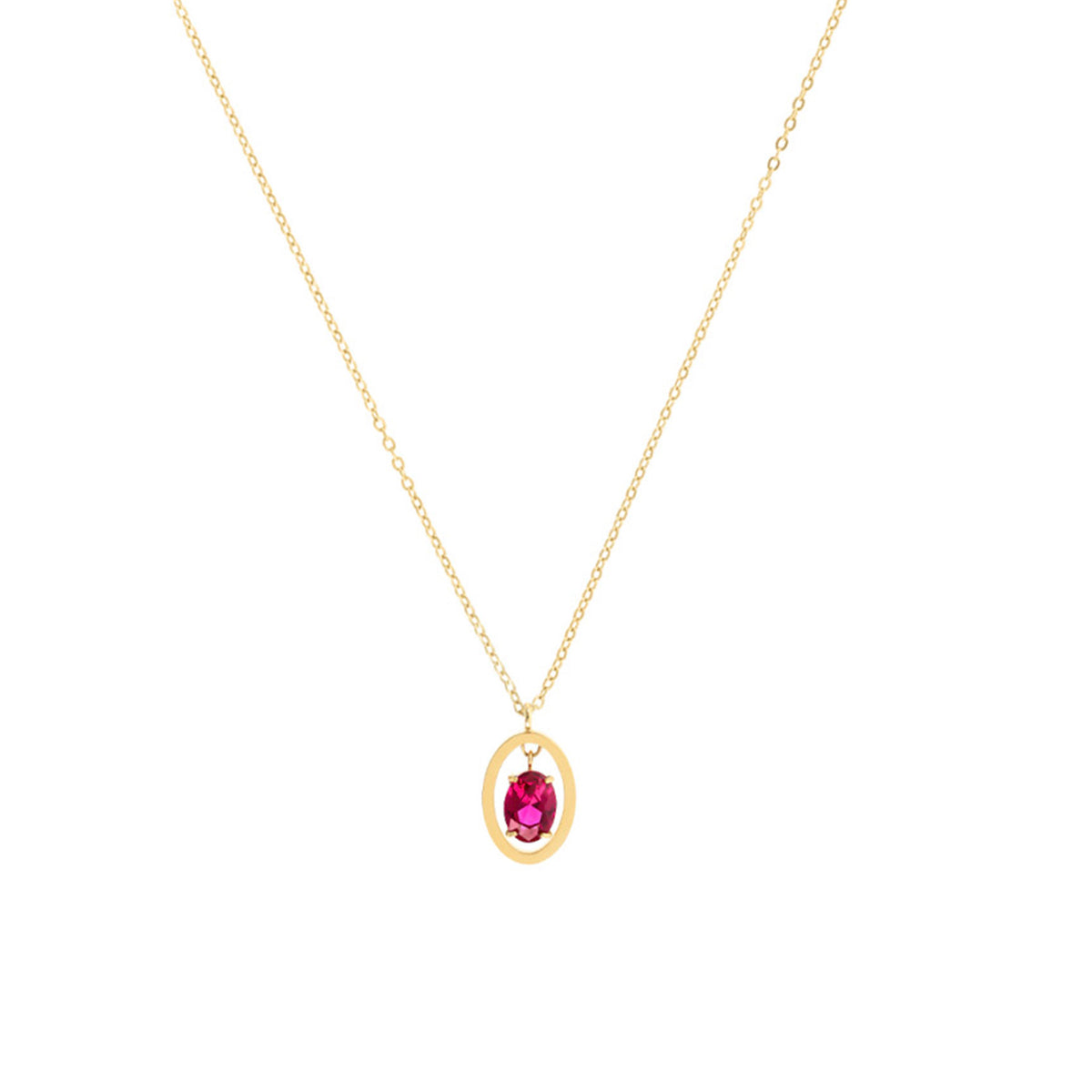 Colar ONE Birthstone Julho Paixão Dourado com Zircónia Rosa — referência OJNN42G