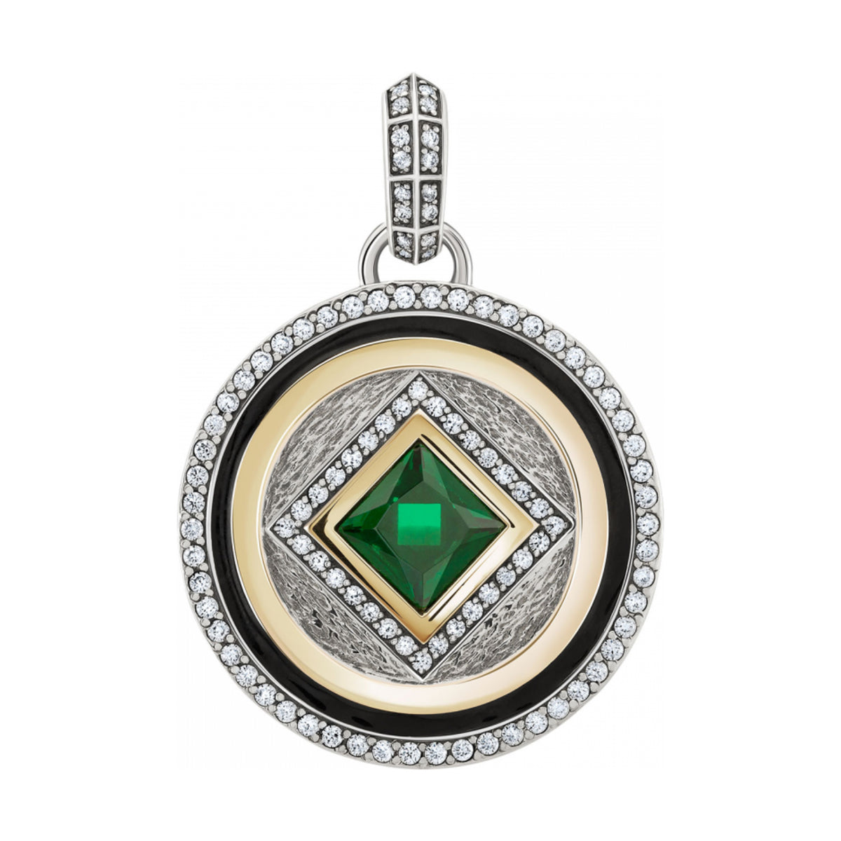 Pendente Tashi Marrakech VI em prata 925 e ouro 9K com pedra verde e esmalte preto