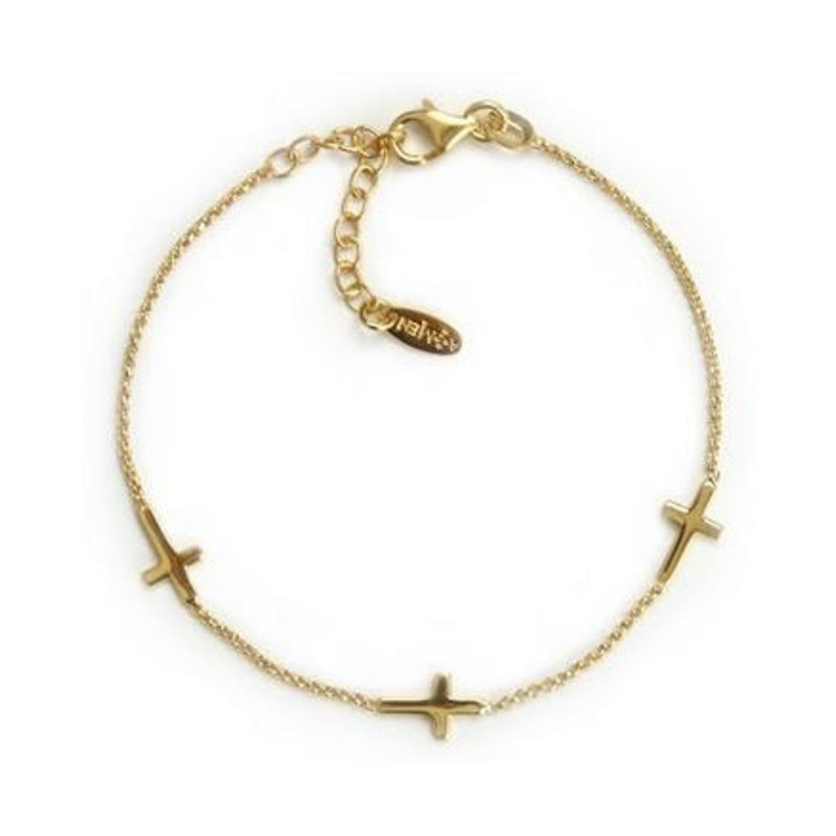 Pulseira Amen Três Cruzes Dourada BR3CG