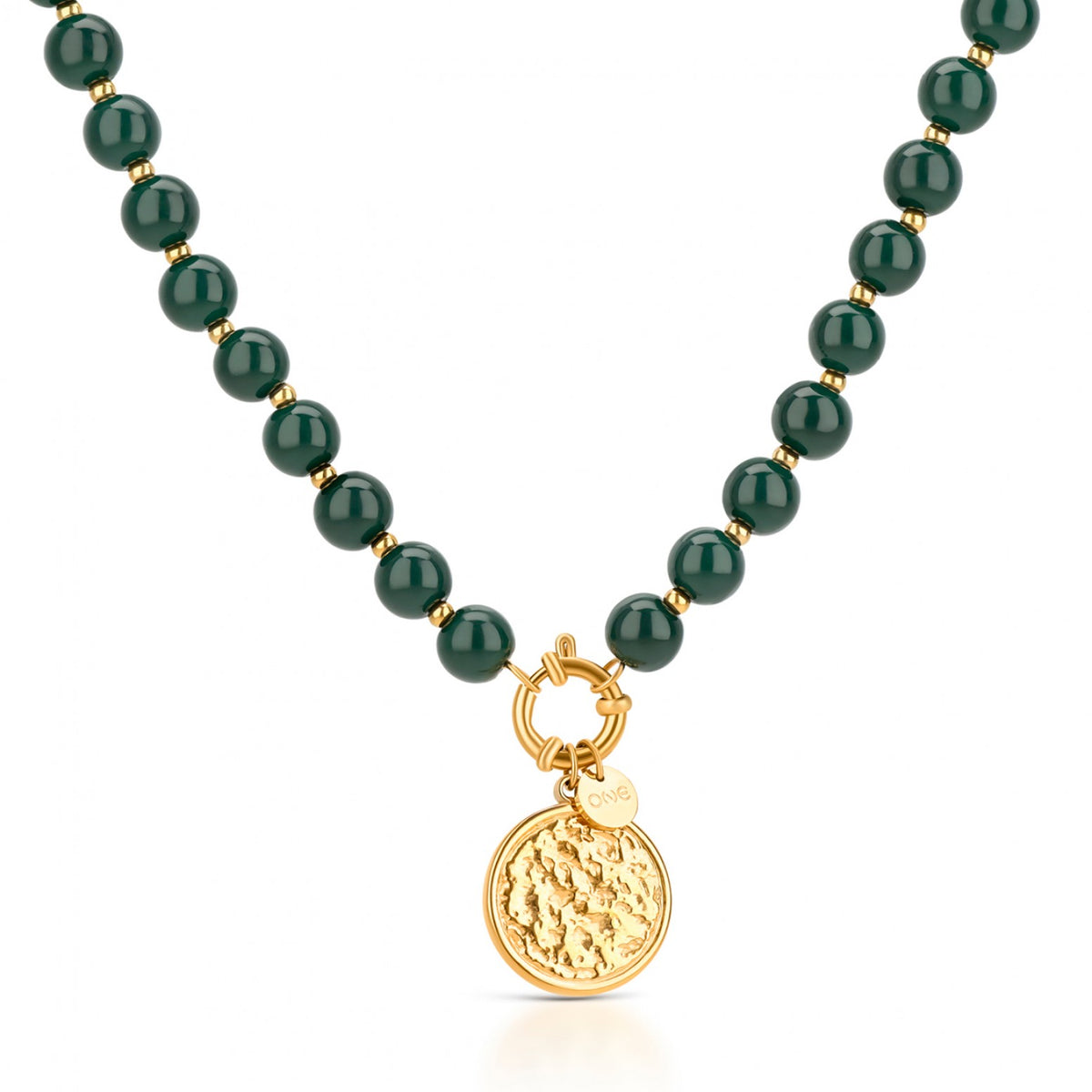 Colar ONE Neckmess Carmela Deep Green Dourado com Jade — referência OJNN101G