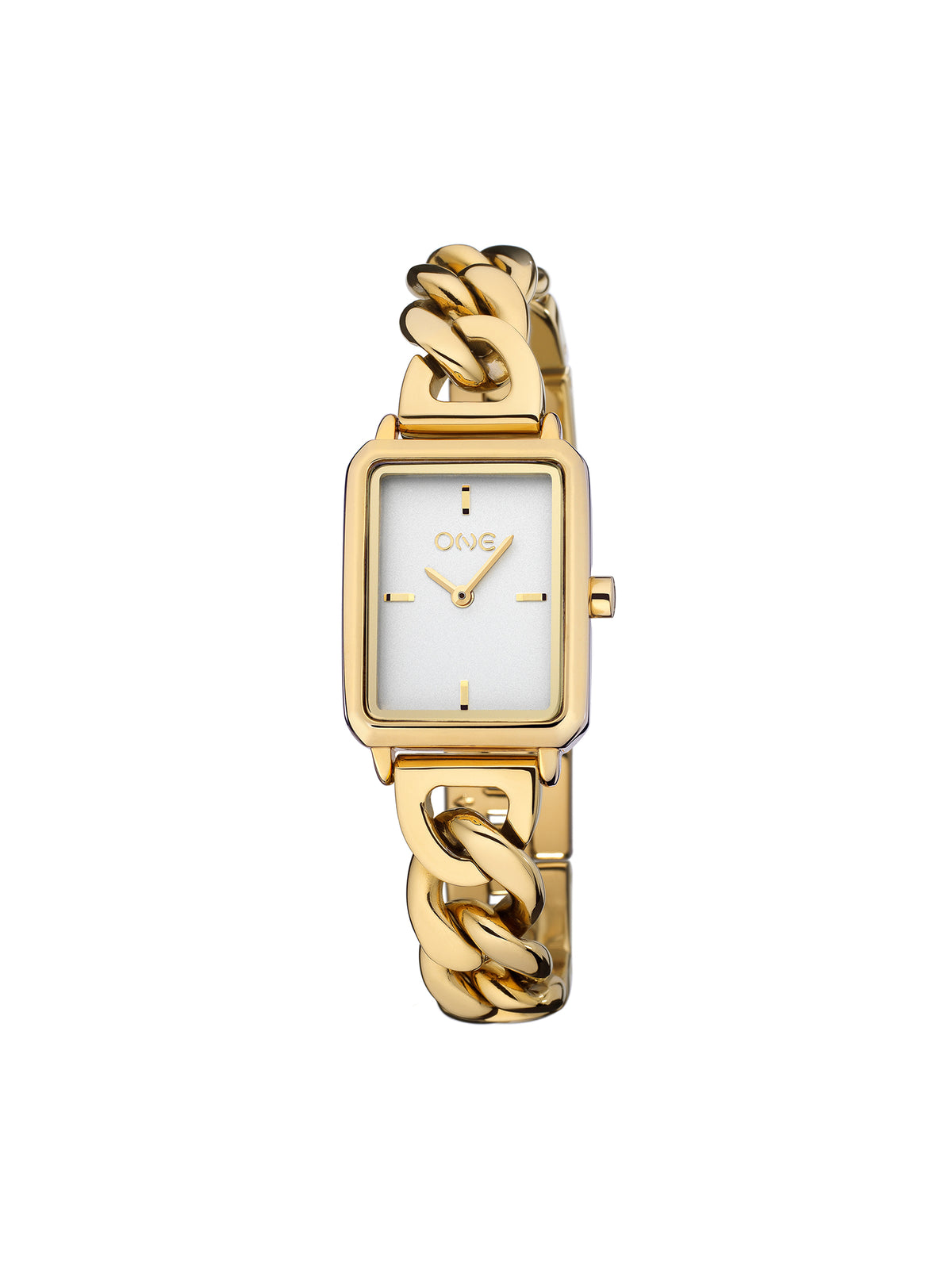 Relógio ONE Mini Dare Dourado Mostrador Branco, vista frontal; referência OL4223BG61L