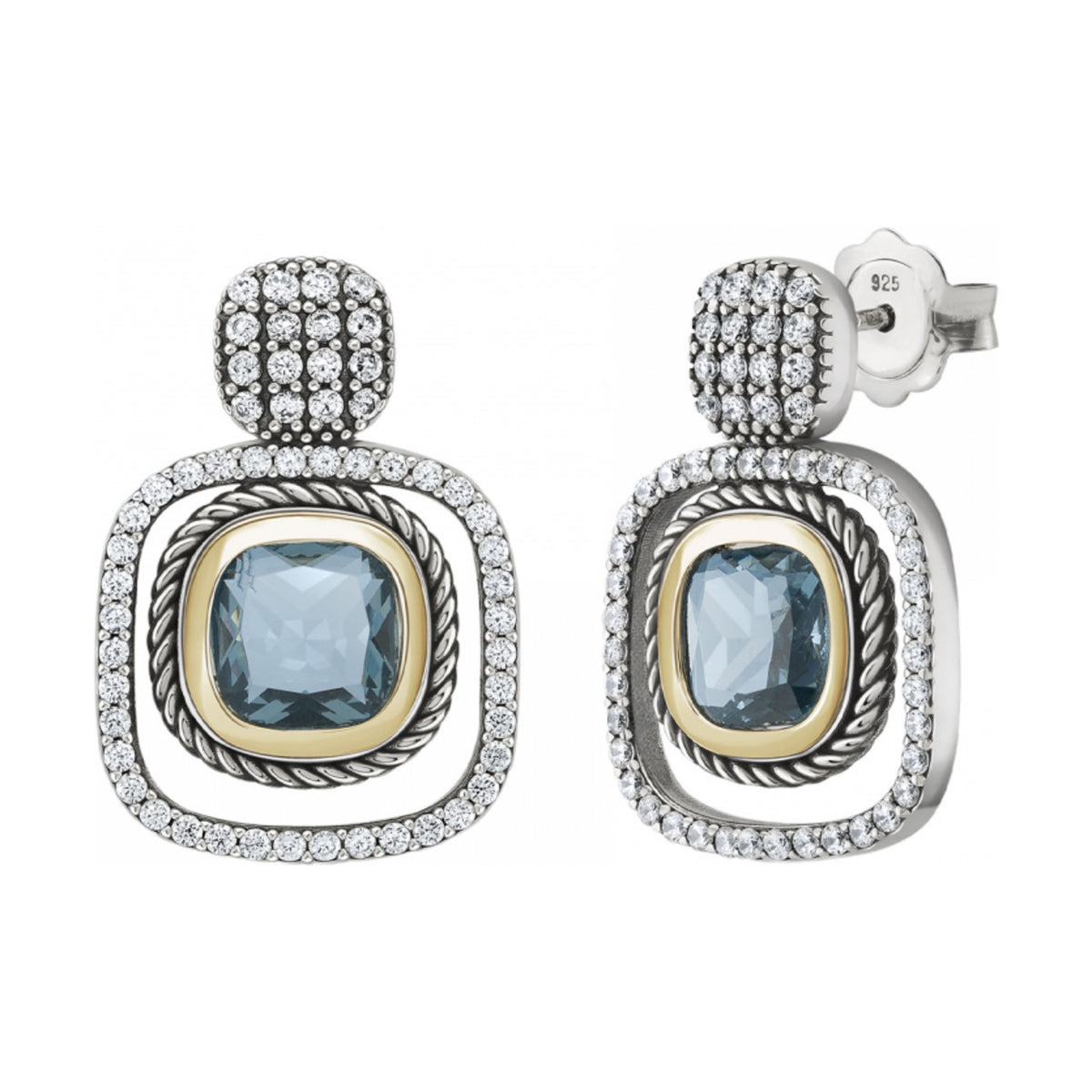 Brincos Tashi Portofino II em prata 925 e ouro 9K com pedra azul