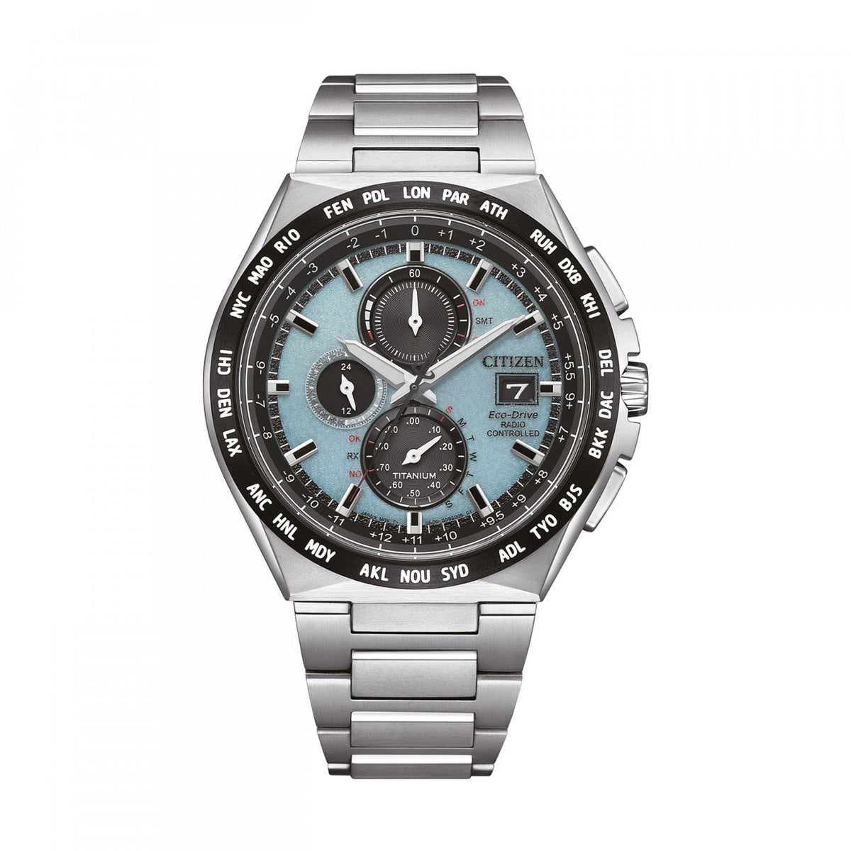 Relógio Citizen Eco-Drive Radiocontrolado Azul-Claro — AT8238-84M