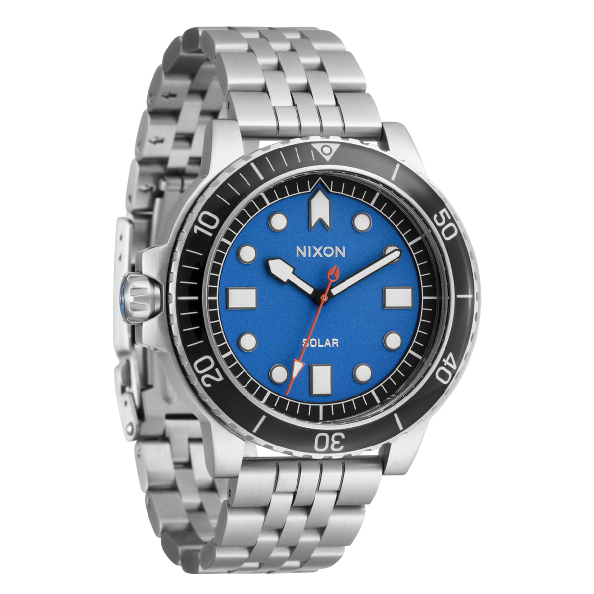 Relógio Nixon Stinger 44 Prateado, Azul e Preto – vista lateral