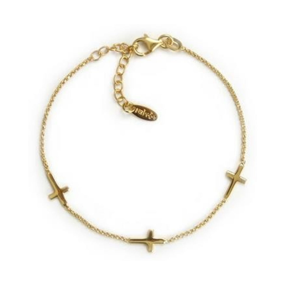 Pulseira Amen Três Cruzes Dourada BR3CG