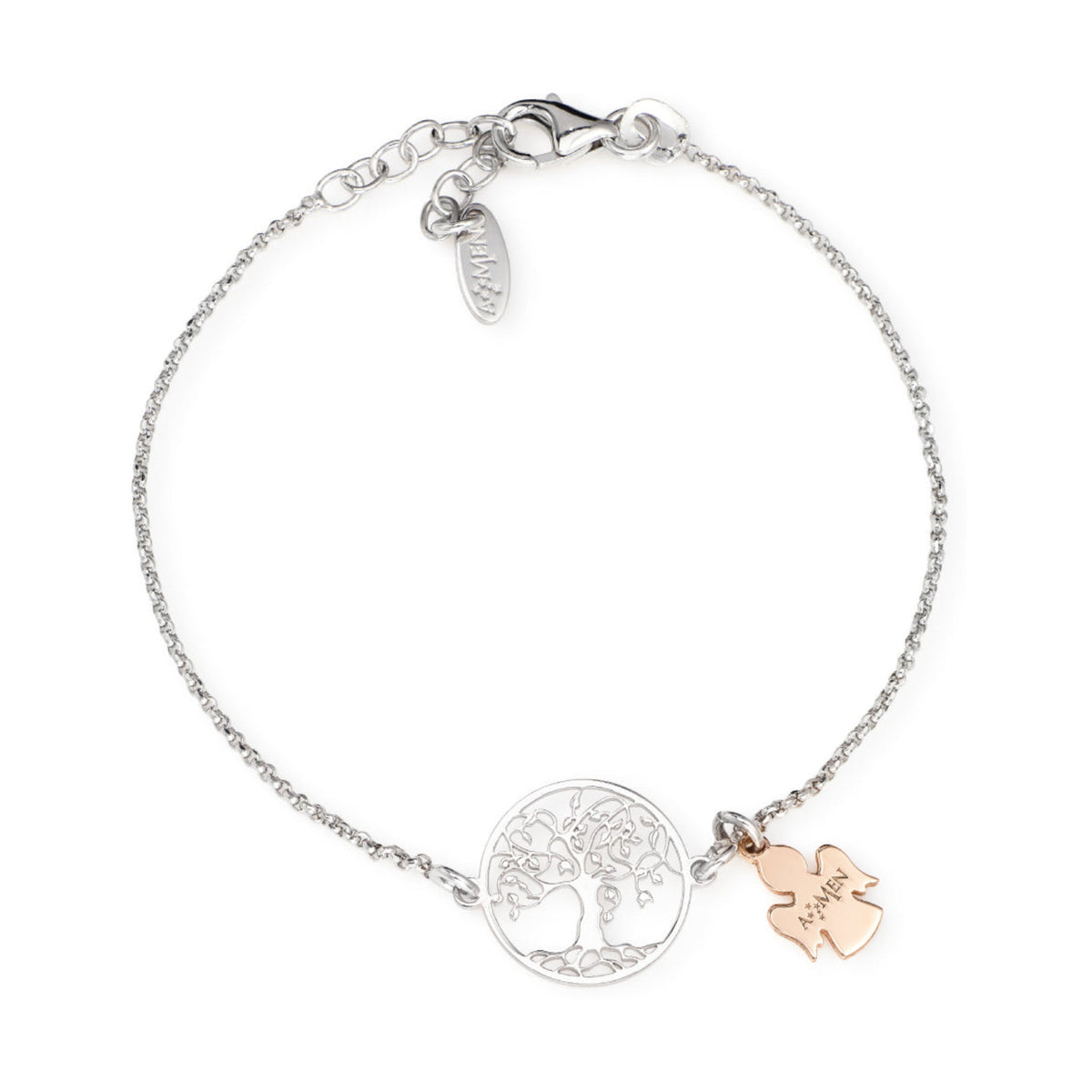 Pulseira Amen Árvore da Vida e Anjo Bicolor — referência BRALABR3