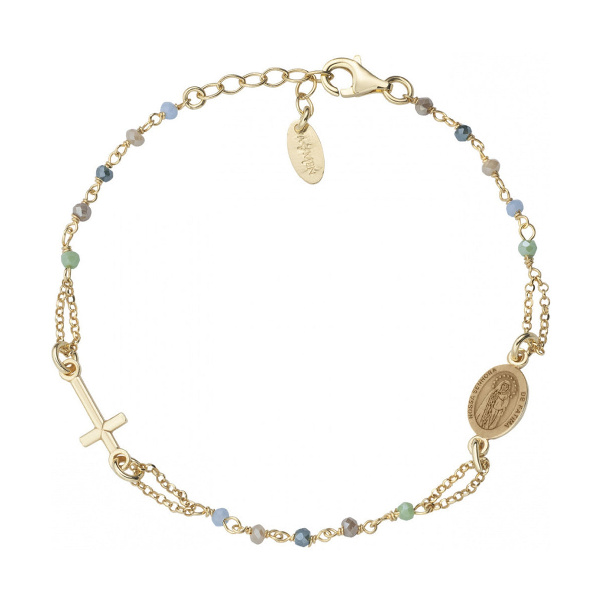 Pulseira Amen Rosário Dourada com Cristal Multicolor — referência BRO25GMUV3F