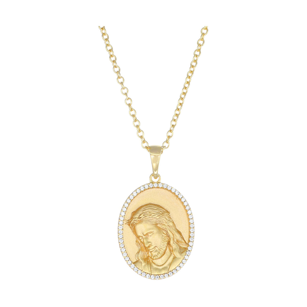 Colar Amen Medalha de Jesus Dourado com Zircónias — referência CLGEGBZ2