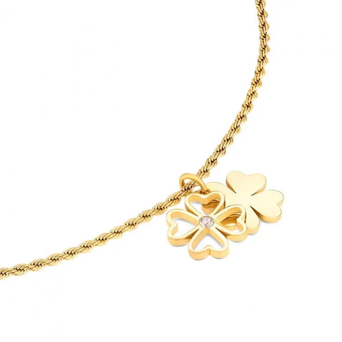 Colar ONE Lucky Flower Crystal dourado em vista dupla