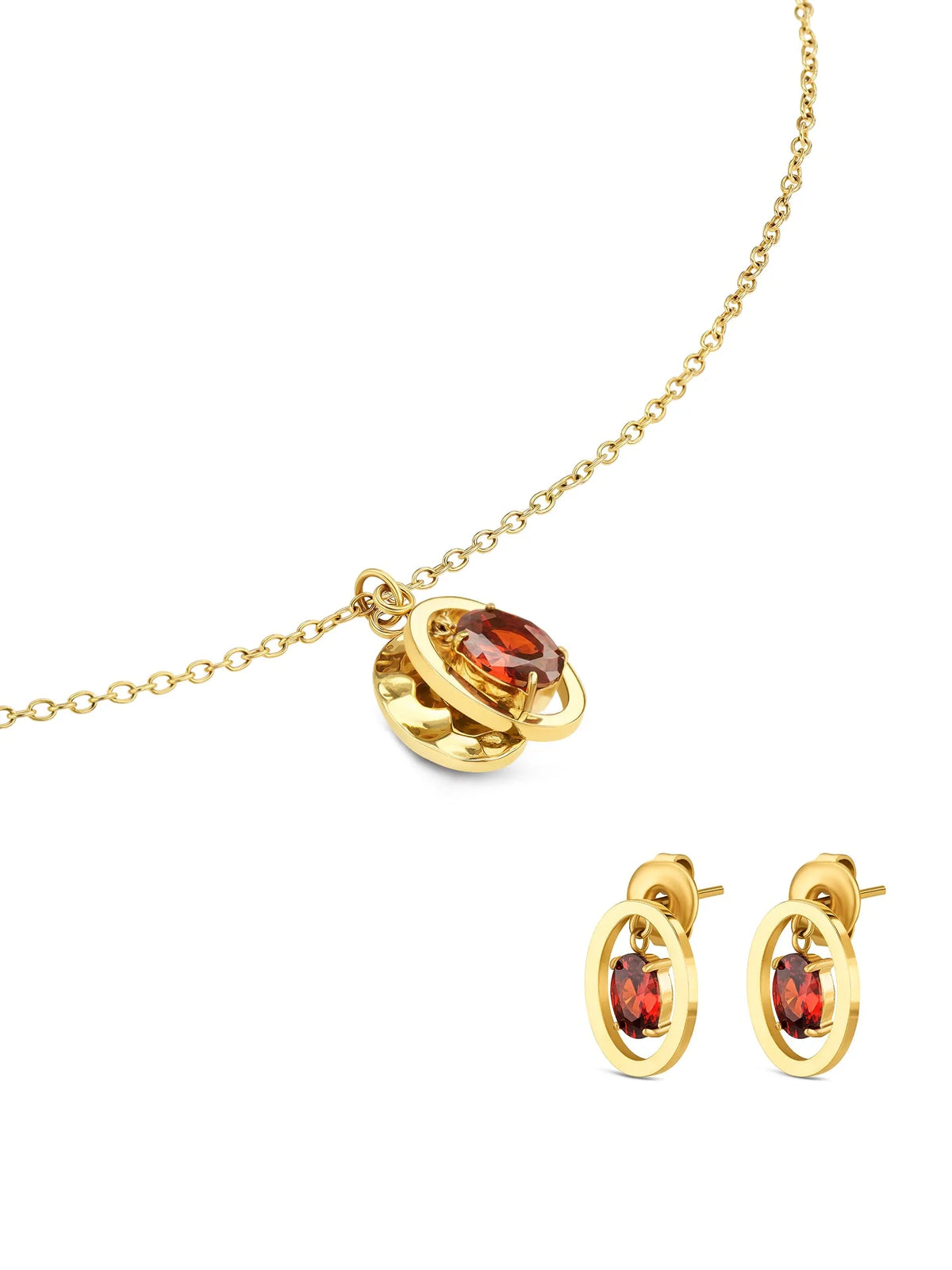 Set Colar e Brincos ONE Birthstone Janeiro — vista frontal do conjunto (OJSET24G01)