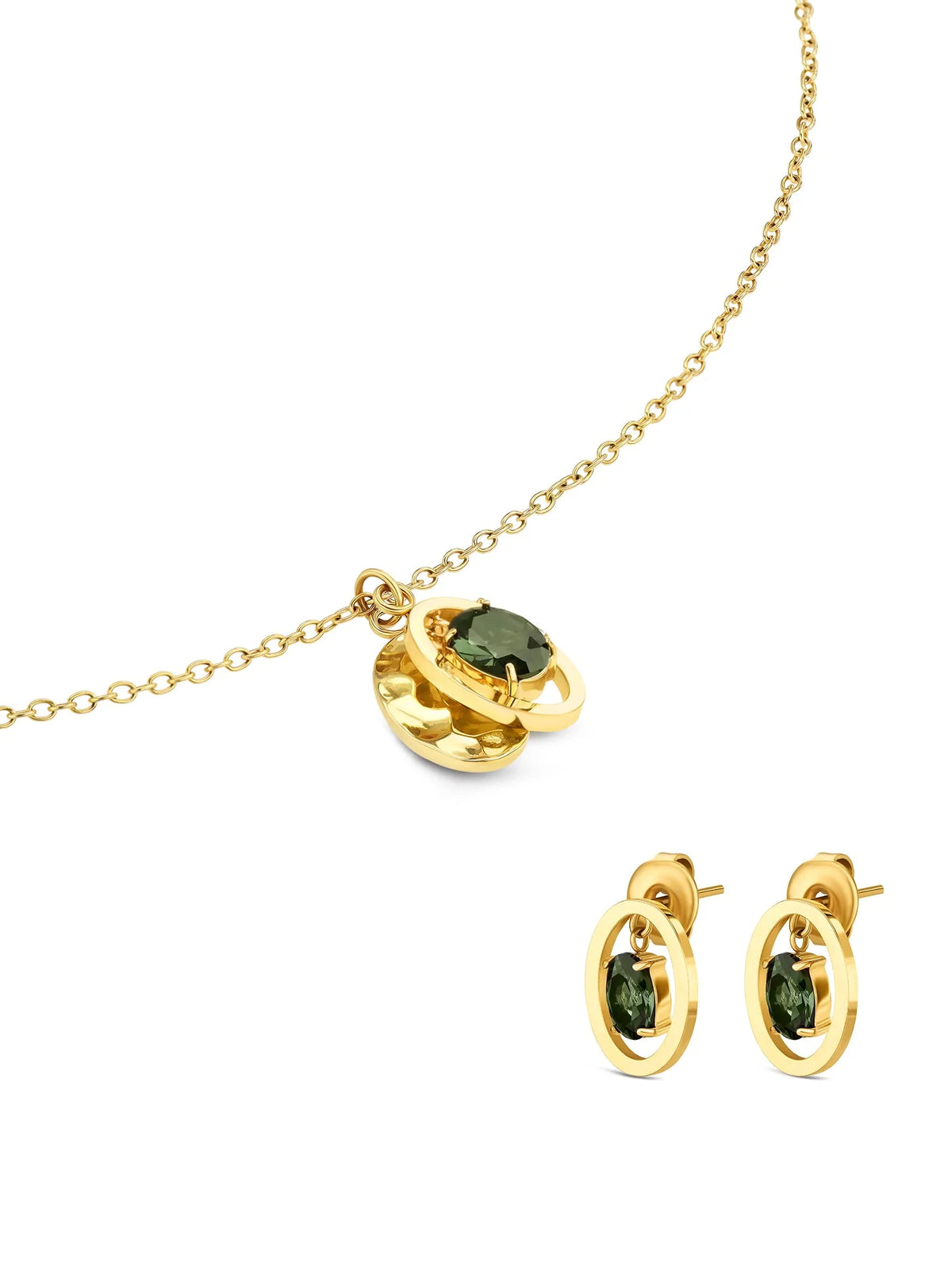 Set Colar e Brincos ONE Birthstone Maio — vista frontal do conjunto (OJSET24G05)