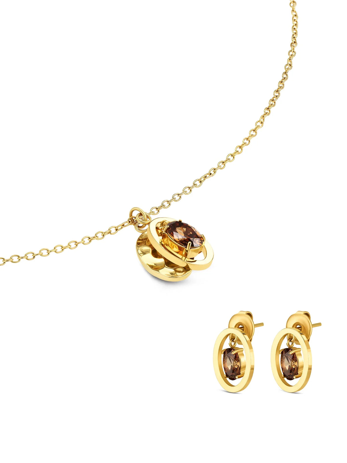 Set Colar e Brincos ONE Birthstone Novembro — vista frontal do conjunto (OJSET24G11)