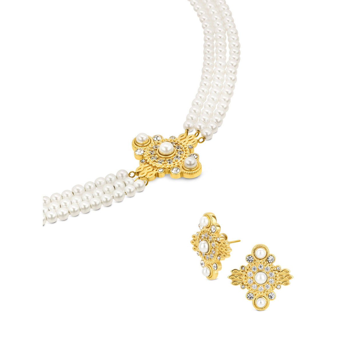 Conjunto ONE Ophelia Pearls, colar e brincos; referência OJSET25G