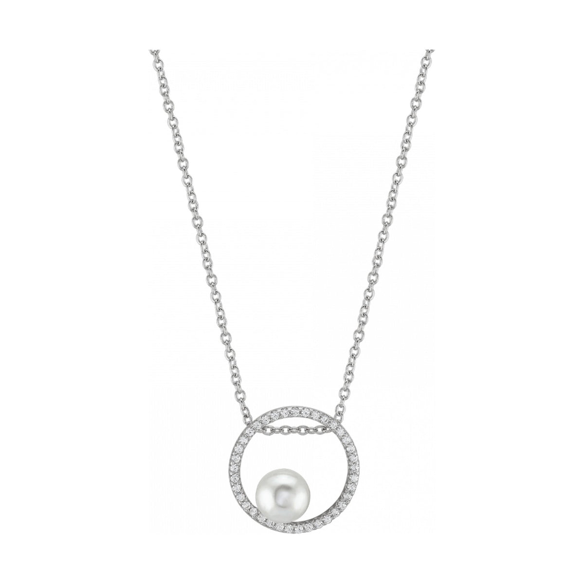 Colar Unike Glow Circle Pearl dourado em prata 925 com zircónias e pérola