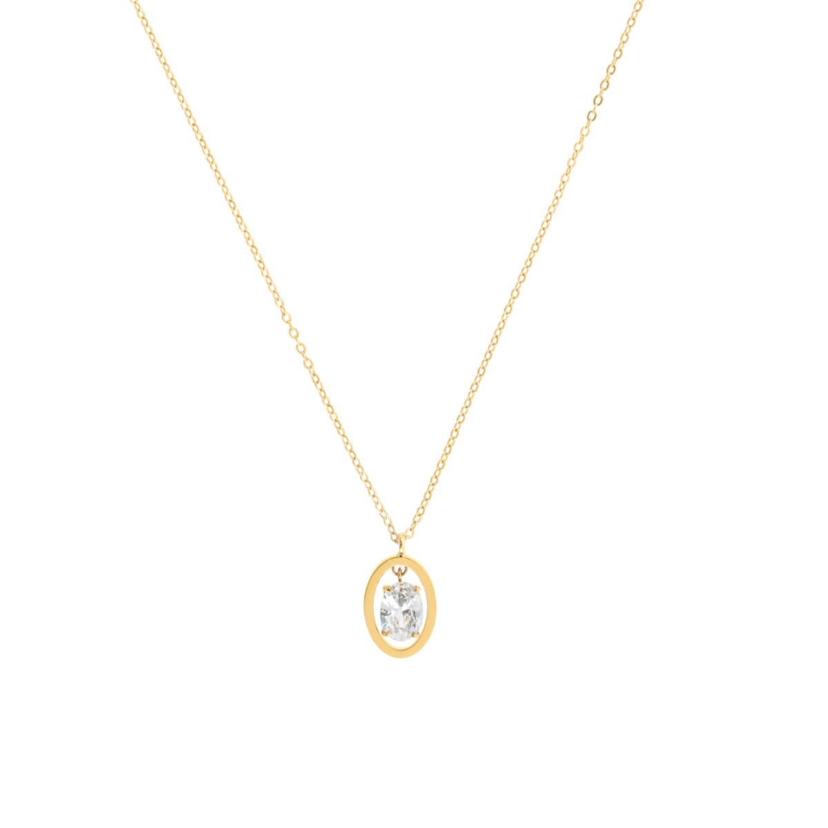 Colar ONE Birthstone Abril Coragem Dourado com Zircónia Branca — referência OJNN39G