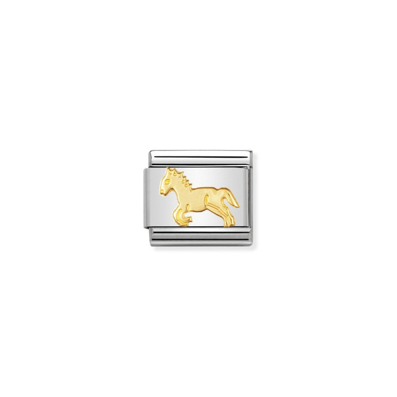 Link Nomination Composable Cavalo em aço e ouro amarelo 18 kt