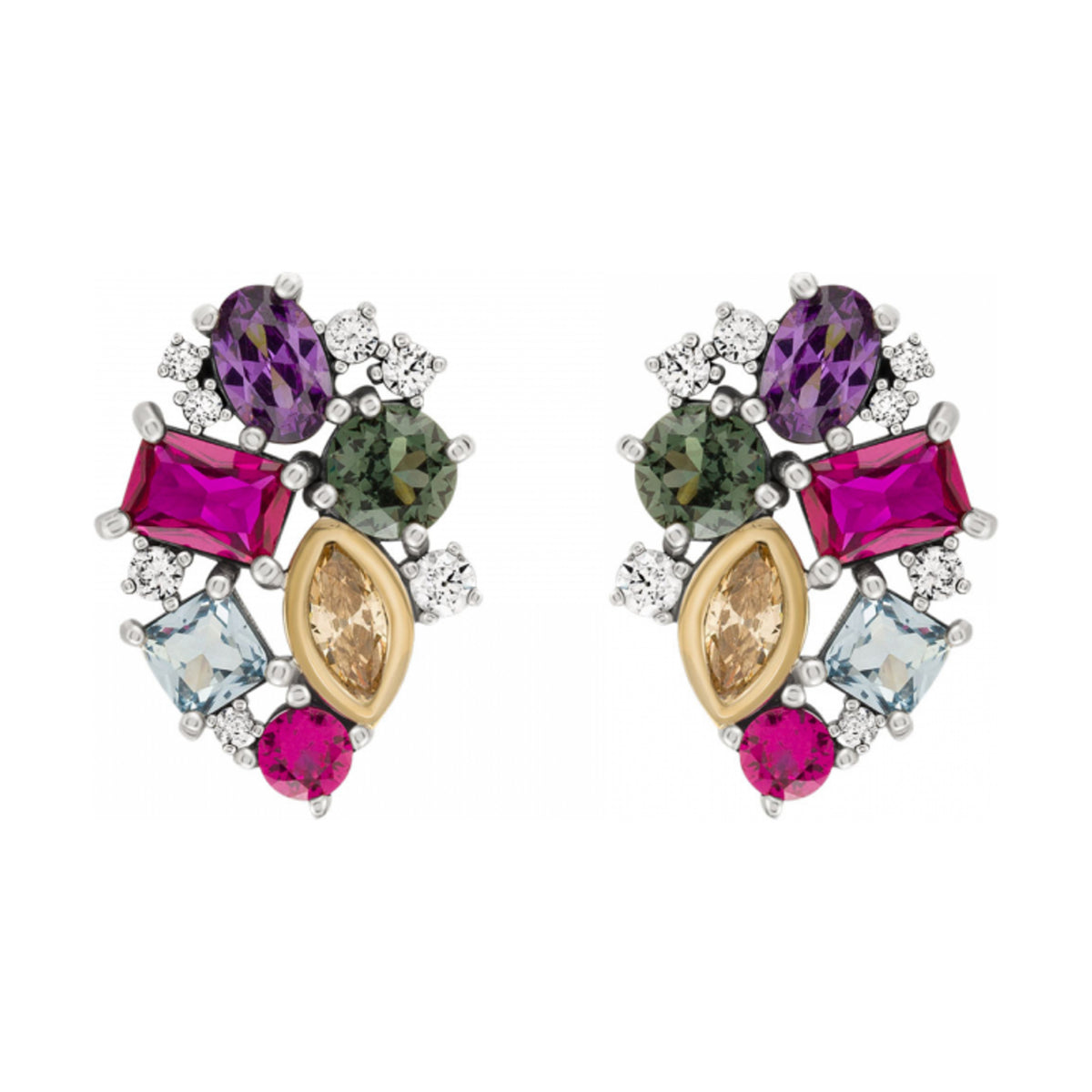 Brincos Tashi Jaipur I em prata 925 e ouro 9K com zircónias coloridas