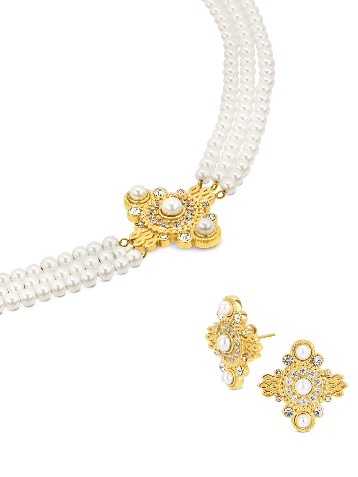 Conjunto ONE Ophelia Pearls, colar e brincos; referência OJSET25G