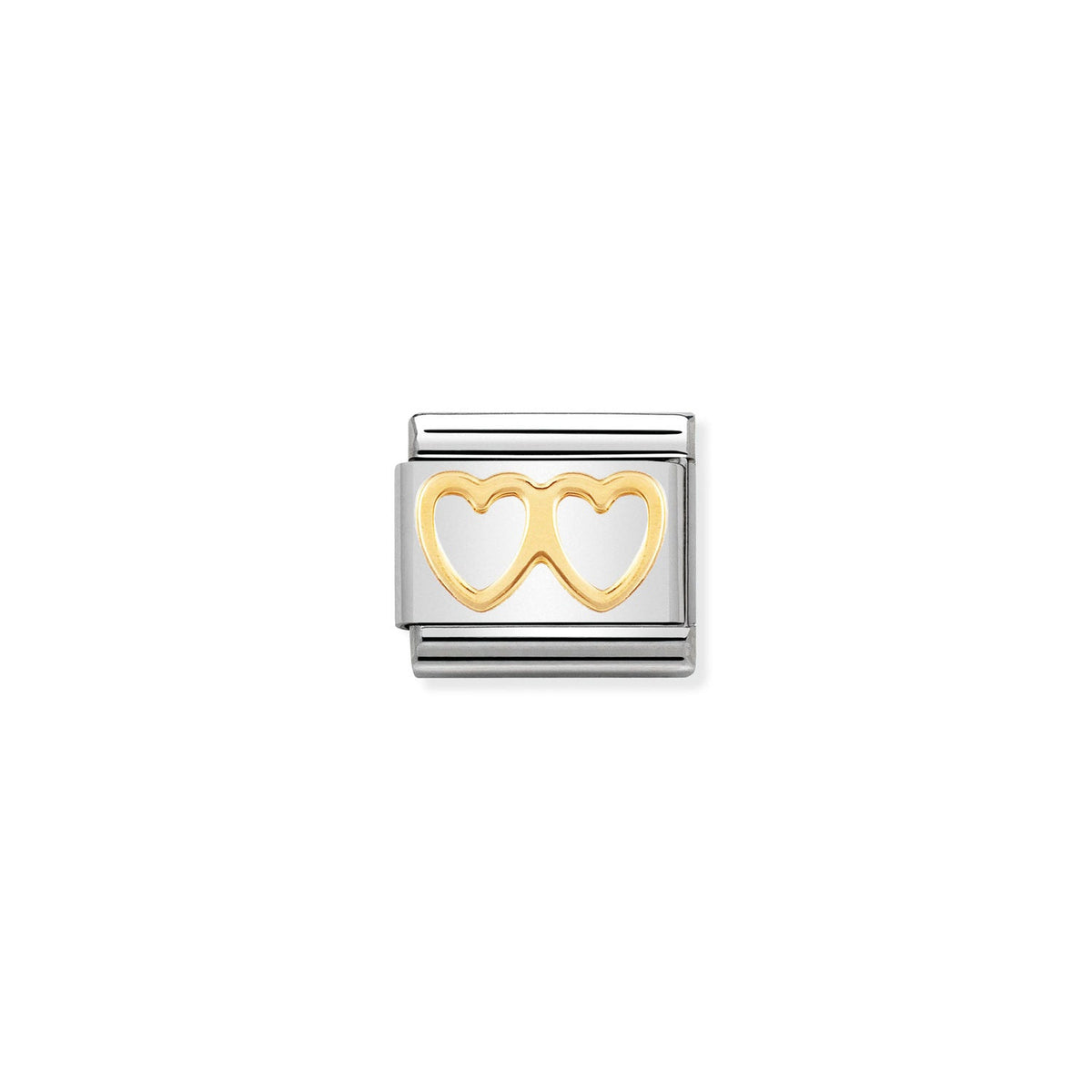 Link Nomination Coração Duplo com detalhe em Ouro 18K — referência 030116/03