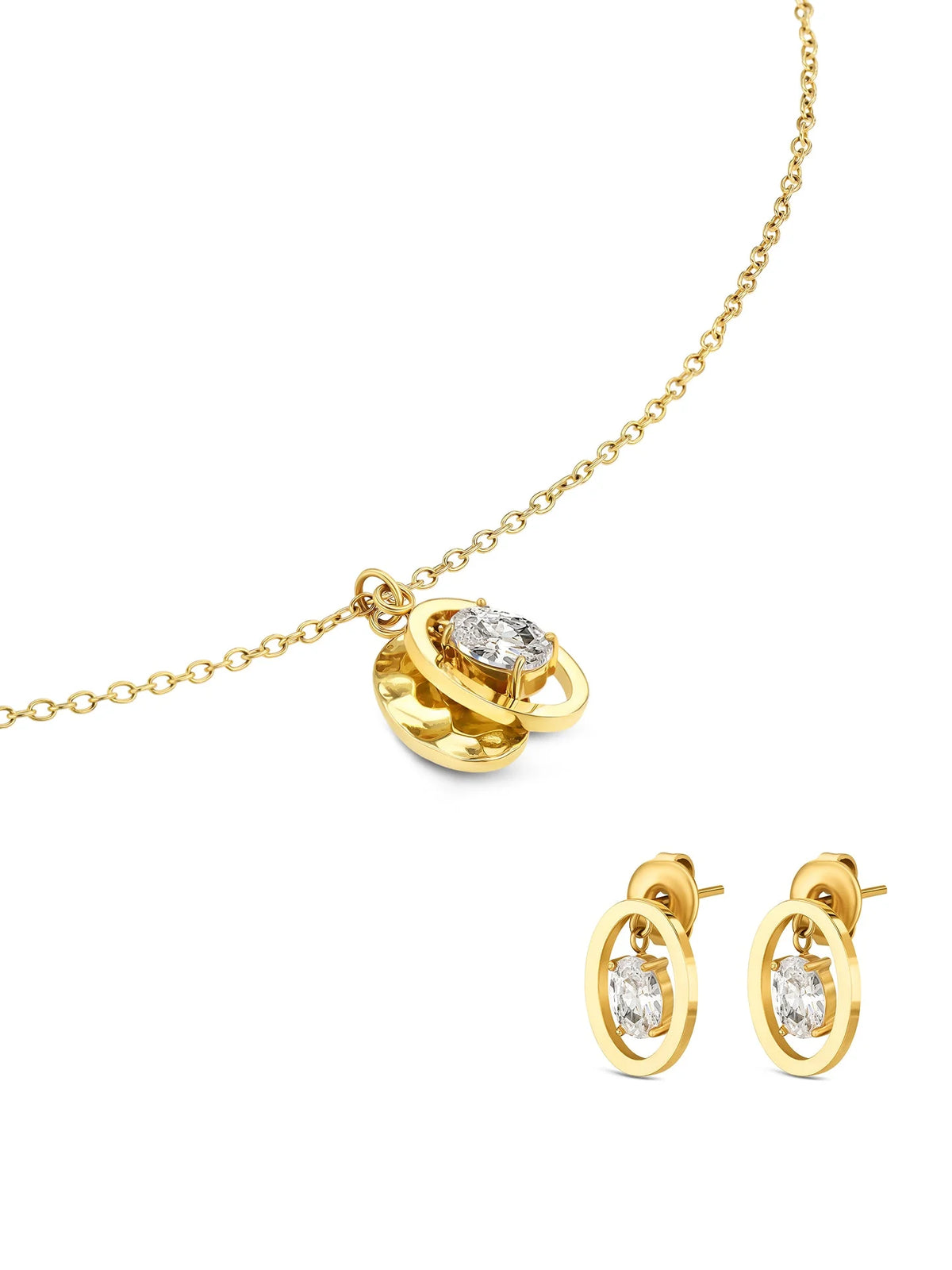 Colar e brincos ONE Birthstone Abril com zircónias brancas, vista do conjunto