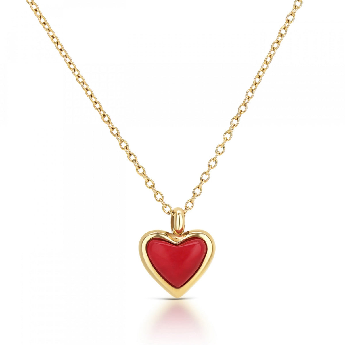 Colar ONE Red Flame Gold com coração de jaspe vermelho — referência OJRDN01G